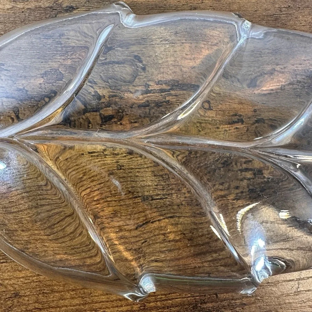 Vintage Clear Glass Leaf Shaped Relish Tray‎ Nut Trinket Dish 9.75